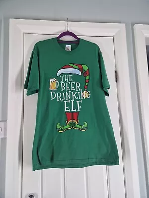 Buy Men's Christmas T Shirt Size Medium Green 'The Beer Drinking Elf ' Fun Xmas Top • 6.99£