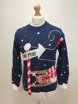 Buy Vv509 Mens Unbranded Navy White Rudolph To The Pub Christmas Jumper Top S Eu 48 • 14.99£