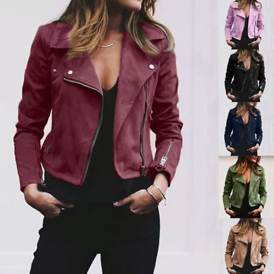 Buy Women's Faux Suede Coat Warm Blazer Zipper Casual Biker Bomber Jackets PLUS SIZE • 18£