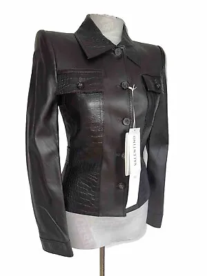 Buy Valentino Sz 10 Nwt Brown Supple Leather- Crocodile Pattern Button Front Jacket • 595£
