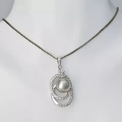 Buy Vintage Original 925 Sterling Silver Black Tahitian Ocean Pearl Pendant Necklace • 153.93£