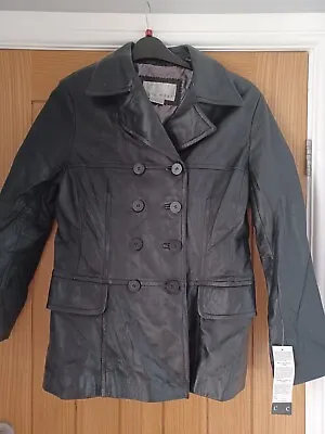 Buy Ladies Nine West Black Leather Jacket Double Breasted New With Tag Size L/G • 15£