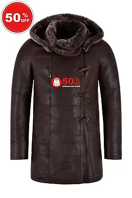 Buy Ladies Sheepskin Hooded Real Shearling Fur Long Duffle Leather Coat NV-145 • 168.75£