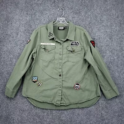 Buy Star Wars Shirt Womens L Large Army Green Patches Button Up Overshirt Utility • 21.73£
