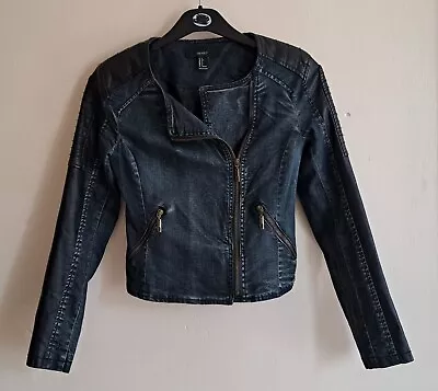 Buy Ladies Foreva 21 Biker Style Jacket Size Small Denim Leather Slim Fit Short Cut • 15.50£