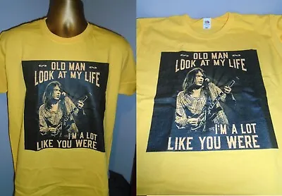 Buy Neil Young - Old Man , Look At My Life ... Lyric  Print T Shirt- Yellow - Large • 15.99£