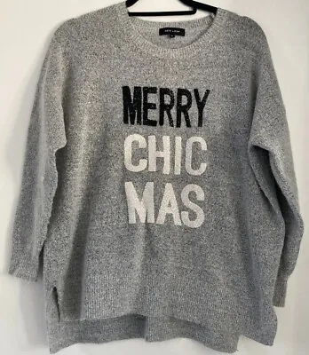 Buy Ladies New Look 'merry Chic Mas' Grey & Black Soft Touch Christmas Jumper Xmas S • 8.95£