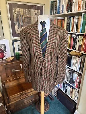 Buy Brook Taverner Brown Green And Red Checked Wool Tweed Jacket • 29.99£