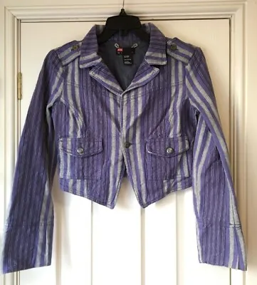 Buy Diesel Unusual Purple Grey Striped Weathered-look Cotton Fitted Cropped Jacket M • 36£