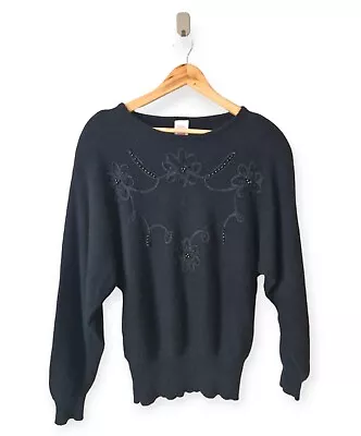 Buy Vintage 90s St Michael Black Angora Wool Embroidered Beaded Jumper Size 8-10 • 15£
