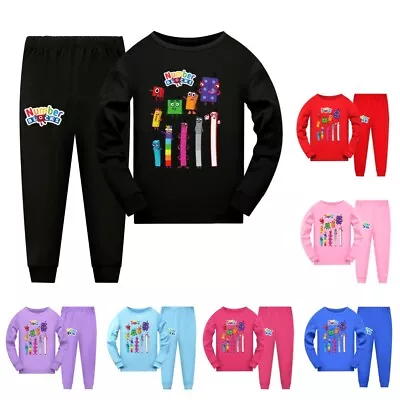 Buy Boys Girls Number Blocks Print Tops Pants Outfits Kids Nightwear Pyjamas Pjs Set • 4.74£