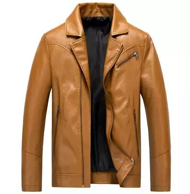Buy New Men's Motorcycle Leather Jacket Casual Slim Blazers Suit Outwear Thin Coat • 34.79£