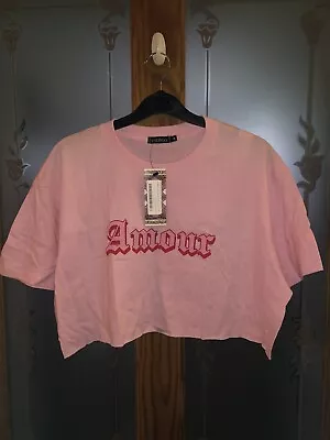 Buy Boohoo Amour Print Pink Cropped T Shirt Size M Brand New • 3£