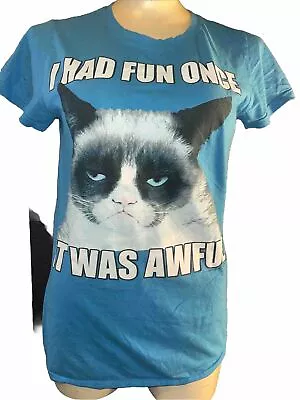Buy The Grumpy Cat Graphic T-Shirt “I Had Fun Once, It Was Awful” VTG Blue M/L Print • 15.38£