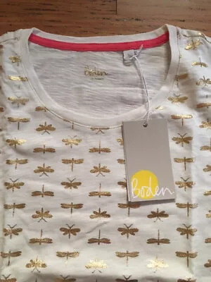 Buy BODEN Ivory & Gold Dragonfly Short Sleeve T Shirt BNWT L • 9.99£