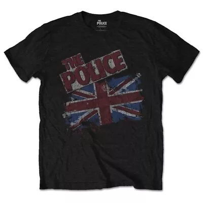 Buy THE POLICE -  Unisex T- Shirt - Vintage Flag - Black  Cotton  • 16.99£