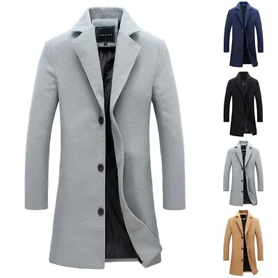 Buy Casual Mens Slim Fit Winter Warm Trench Coat Outwear Long Sleeve Fomal Jacket • 26.17£