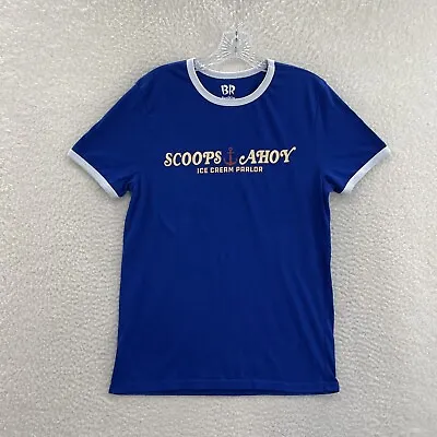 Buy Stranger Things X Baskin Robbins Blue Scoops Ahoy Ice Cream Parlor Ringer Shirt  • 21.81£