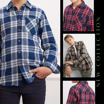 Buy Boys Flannel Shirts Long Sleeve Plaid Classic Regular Fit Shirts 1 Pocket Design • 9.95£