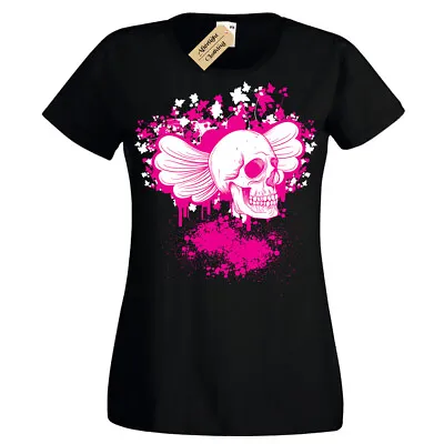 Buy Floral Skull Wings Gothic Punk Rock T-Shirt Womens Ladies • 11.95£