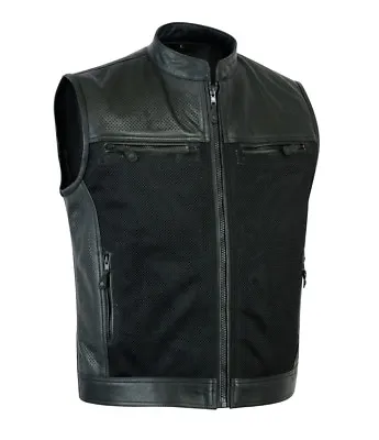 Buy Men's Sons Of Anarchy Genuine Perforated Leather Waistcoat Motorcycle Biker Vest • 59.99£
