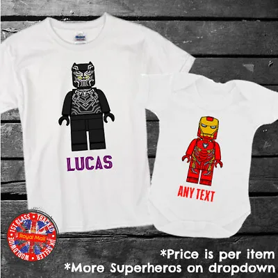 Buy Personalised Marvel T-shirt Gift Kids Black Panther Iron Man Birthday • 9.99£