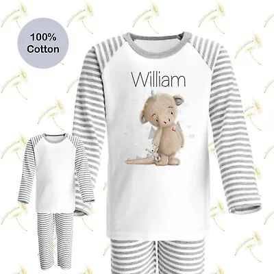 Buy Childrens Personalised~ Birthday~ Pyjamas *dragon ~ Xmas Gift ~ Grey/white • 13.99£