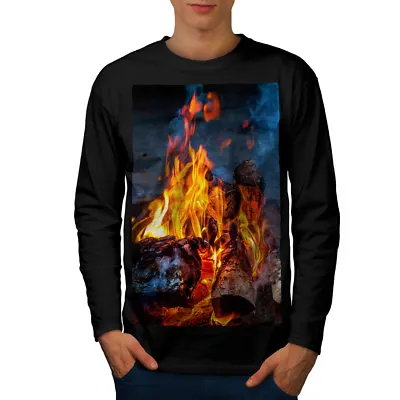 Buy Wellcoda Fire Coal Camping Mens Long Sleeve T-shirt, Bonfire Graphic Design • 21.99£