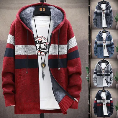 Buy Mens Thick Warm Fleece Lined Hoodie Winter Zip-Up Coat Jacket Sweatshirt Tops UK • 25.99£