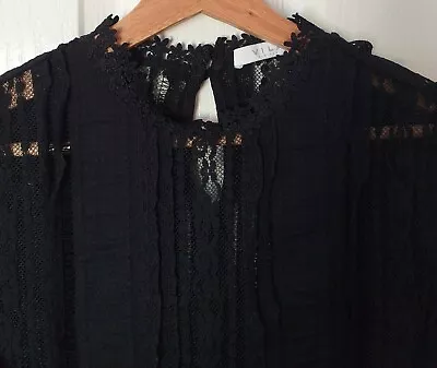 Buy Vila Clothes Long Sleeved Lace Top| Gothic Style| Black Colour| Size S • 25£
