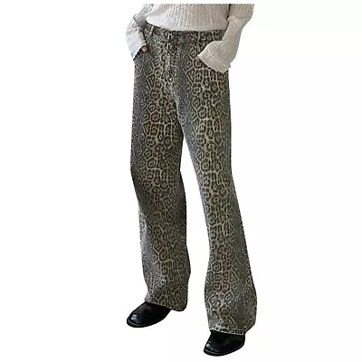 Buy Women Jean Jacket Vintage Leopard Print Denim Jeans Retro Streetwear Wide Leg • 29.19£