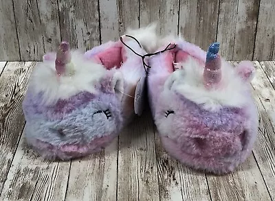 Buy New Girls Pastel Rainbow Unicorn Plush Slip-On House Shoes Slippers Size 7/8 • 9.46£