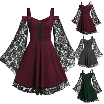 Buy Plus Size Women Victorian Gothic Mini Dress Cold Shoulder Lace Tops Size 18-26 • 4.19£