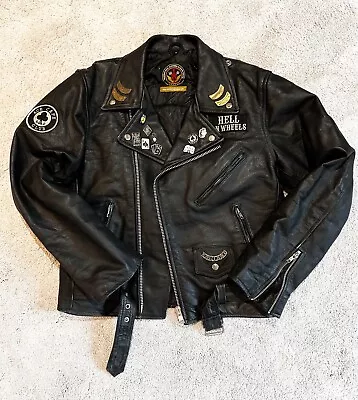 Buy Unisex Vintage 1950s Brando Leather Biker Jacket With Pins And Patches - Small • 75£