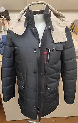 Buy Louis Féraud Men's Armison Long Sherling Hood Faux Leather Black Jacket Medium • 125£