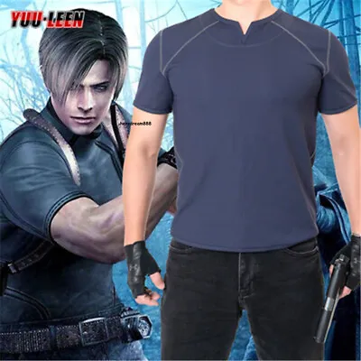 Buy Resident Evil 4 T-Shirt Leon Kennedy Cosplay Costume Navy Tight Top Tee Shirt  • 38.70£
