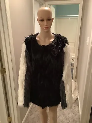 Buy K Jordan Skunk Cruella De Vil Faux Fur Glam Furry Rave Coat Size 2x • 75.60£