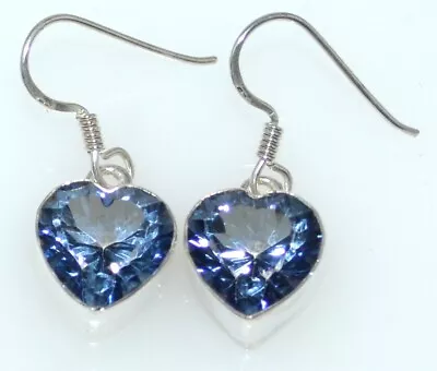 Buy Stunning Mystic Blue Quartz Heart Drop Earrings 925 Sterling Silver Jewellery • 34.99£