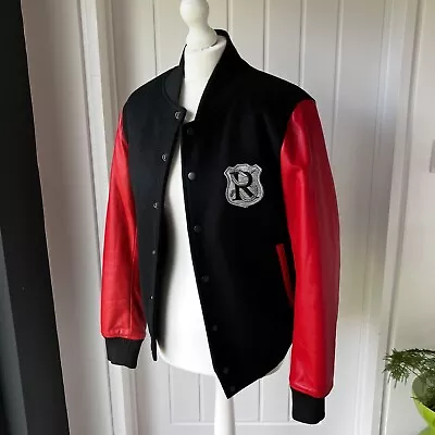 Buy Varsity Jacket Vegan Red Faux Leather Sleeves Cotton Material Body Padded Lining • 20£