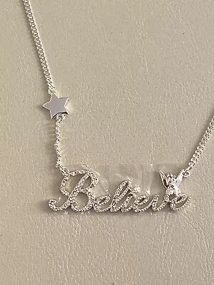 Buy New Disney Couture Tinkerbell Believe Necklace White Gold Plated Pave BNWT • 34.99£