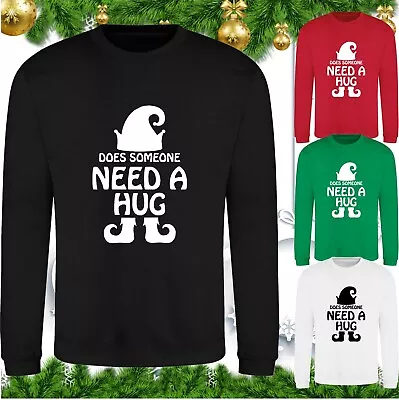 Buy Does Someone Need A Hug Elf Christmas Jumper Xmas Funny Elf Quote Holiday Top • 17.99£