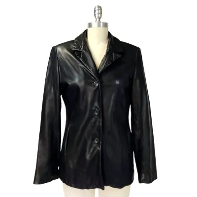 Buy Vintage 90s Y2K Black Leather Jacket Size S Couture Lambskin Emo Goth Matrix • 61.75£