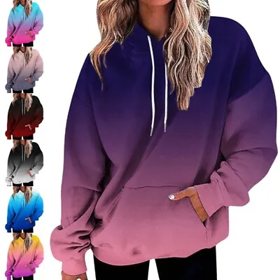 Buy Ladies Hooded Sweatshirts Gradient Hoodies Women Long Sleeve Sport Warm • 15.99£