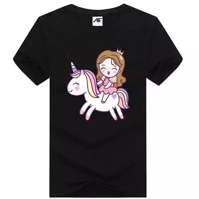 Buy Men Princess Unicorn Printed T Shirt Short Sleeve Round Neck Casual Wear Top Tee • 9.97£