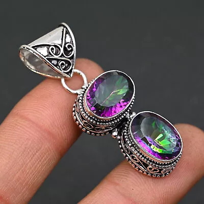 Buy Rainbow Mystic Topaz Gemstone 925 Sterling Silver Women Jewelry Gift Pendant M79 • 11.60£