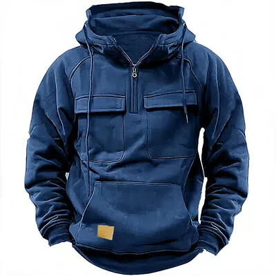 Buy Mens Hooded Sweatshirt Casual Baggy Pullover With Pocket Cargo Hoodies Tops • 28.79£