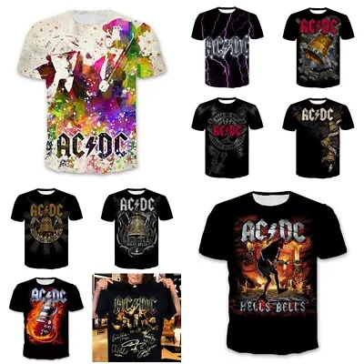 Buy Womens Mens ACDC Band Music Style Casual T-Shirt 3D Print Short Sleeve Tee Tops • 10.79£