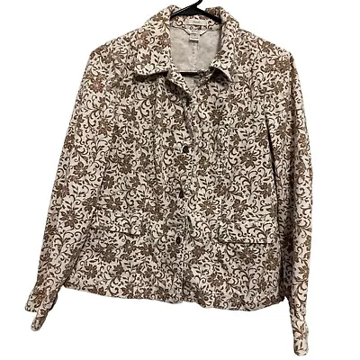 Buy Christopher & Banks Blazer Jacket Medium Brown White Floral Corduroy Cotton • 13.25£