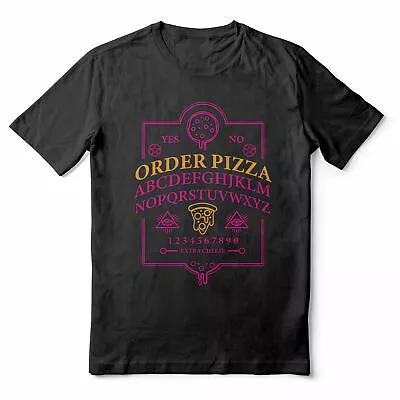 Buy Order Pizza - Funny Ouija Board Summoning Food - Black Adult T-shirt (SM-5XL) • 13.19£