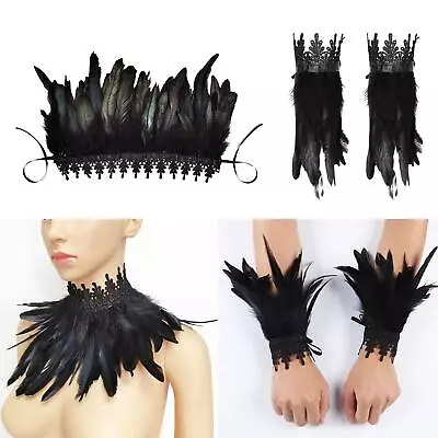 Buy Fashion Black Feather Choker Shoulder Wrap Shawl Necklace Stage Show Halloween • 5.36£